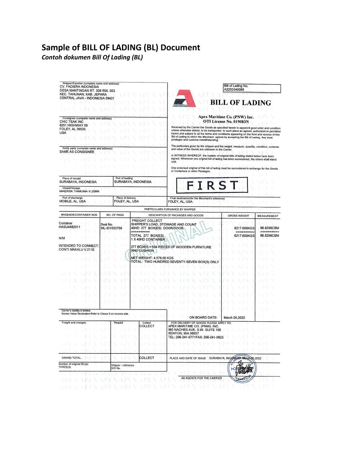 Bill of Lading