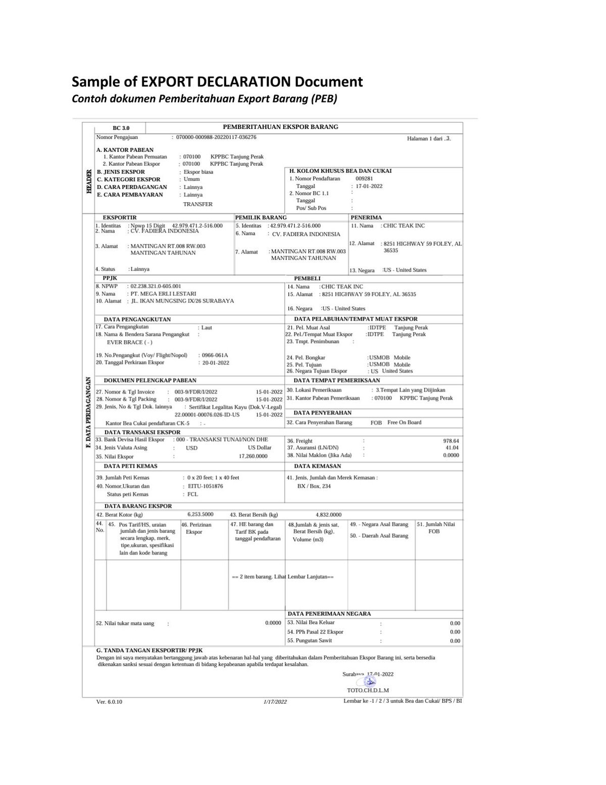 Export Declaration